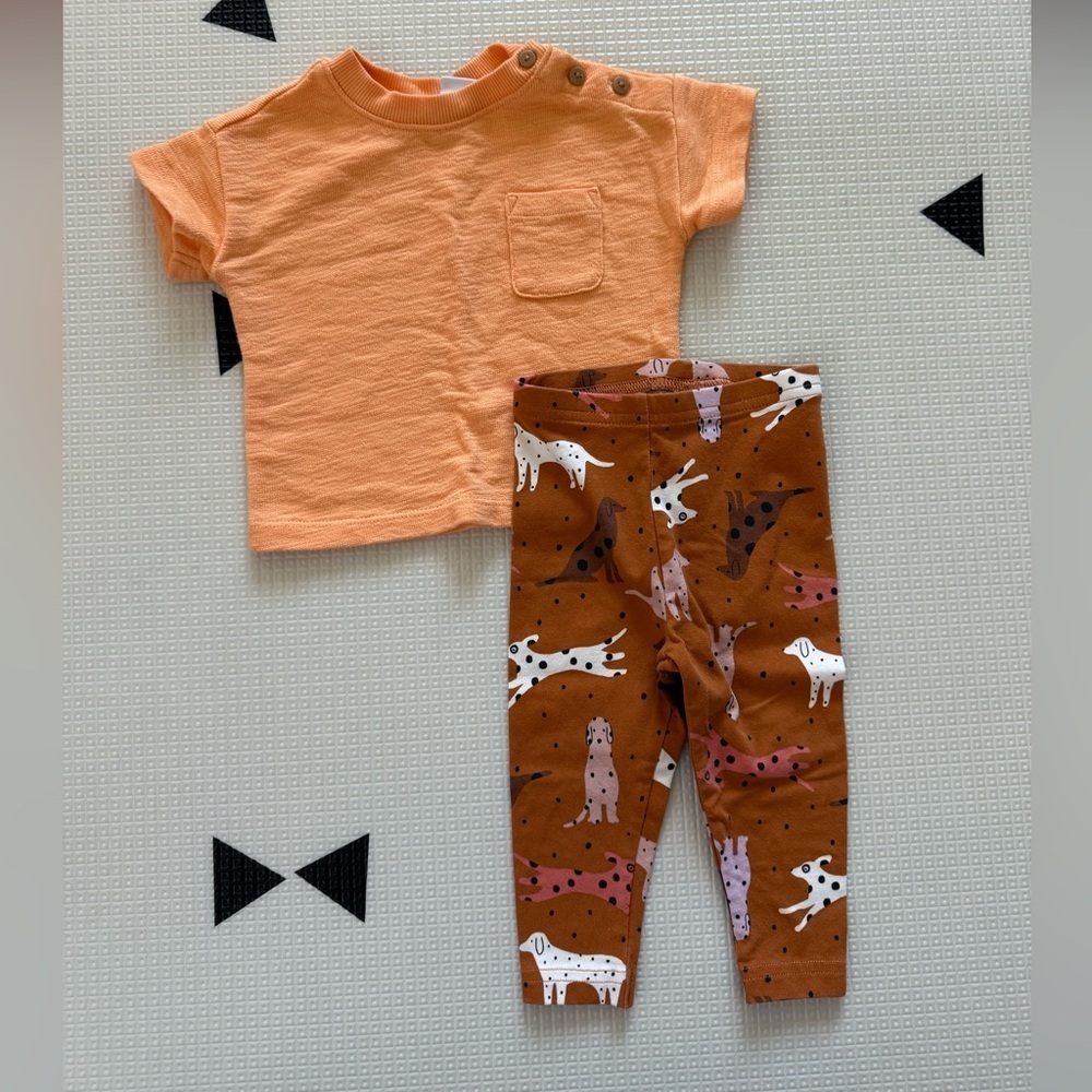 Carter’s|Baby girl boho outfit,Orange Tee and Dog Print Leggings Set•••Novelty - Picture 3 of 5